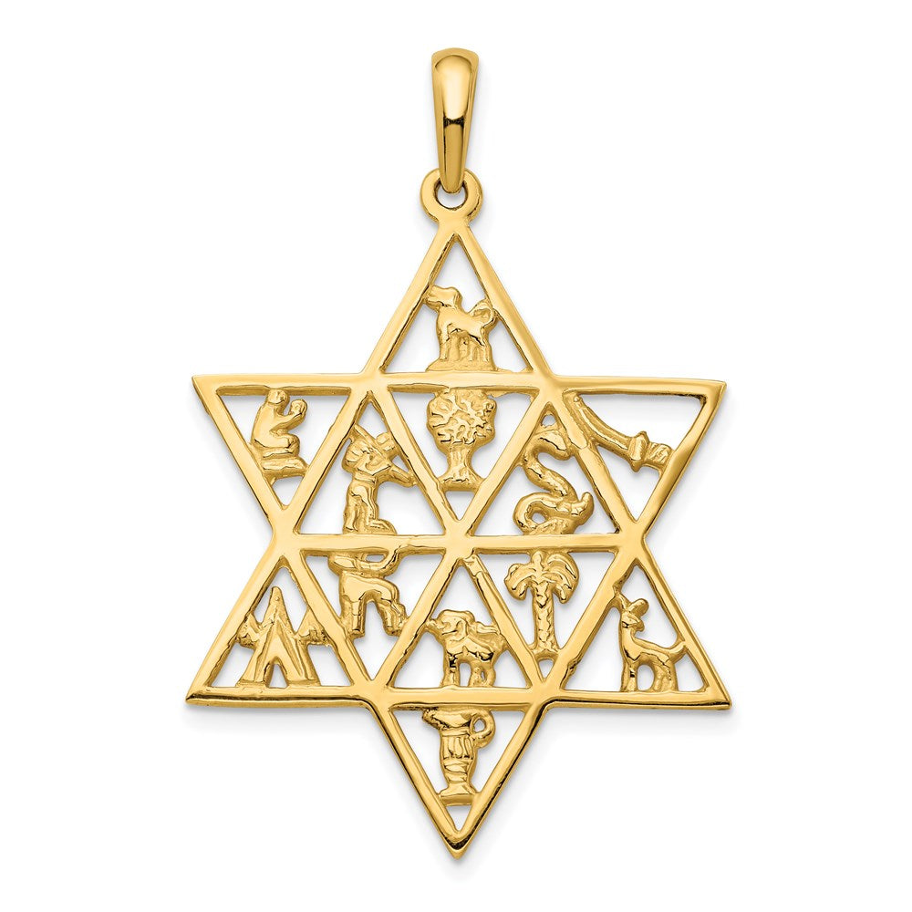 14K Gelbgold Davidstern-Anhänger mit den 12 Stämmen Israels