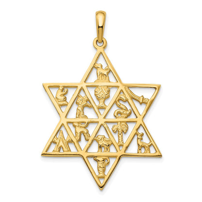 14K Gelbgold Davidstern-Anhänger mit den 12 Stämmen Israels