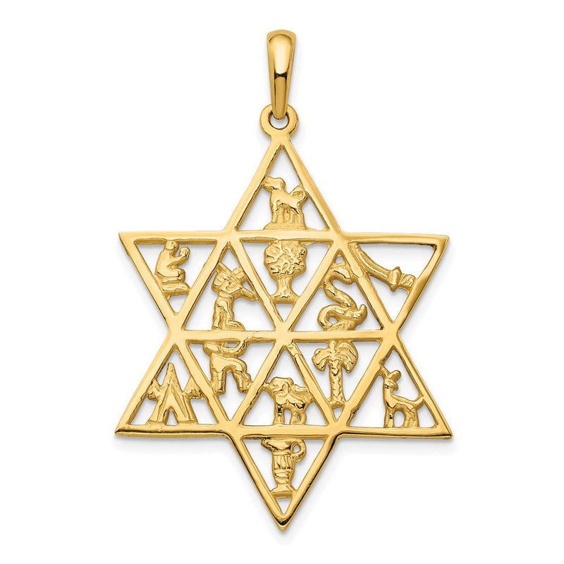 14K Gelbgold Davidstern-Anhänger mit den 12 Stämmen Israels