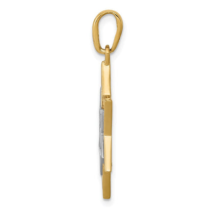 14K Gelb- & Rhodiumgold mit Rhodium Massiver Geflecht-Davidstern-Charm