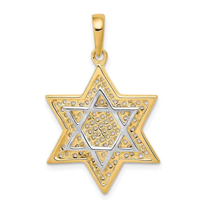 14K Gelb- & Rhodiumgold mit Rhodium Massiver Geflecht-Davidstern-Charm