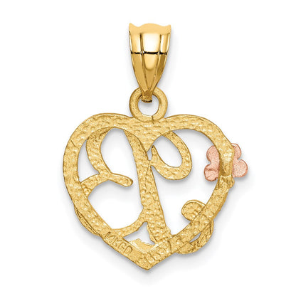 14K Bicolor Herz Buchstabe B Initiale Anhänger