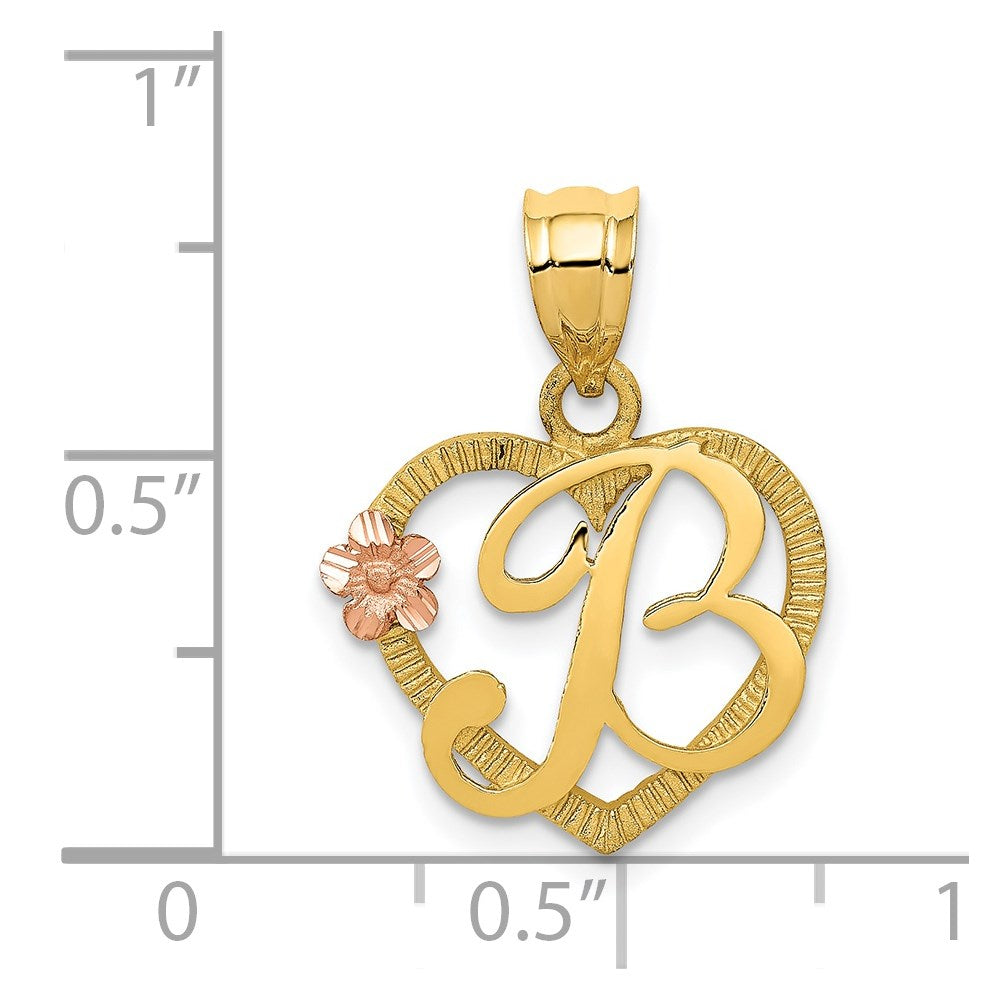 14K Bicolor Herz Buchstabe B Initiale Anhänger
