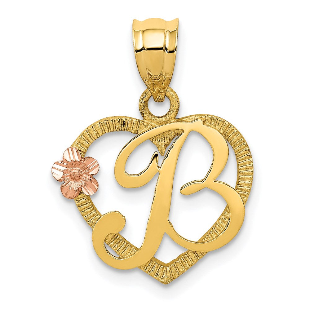14K Bicolor Herz Buchstabe B Initiale Anhänger