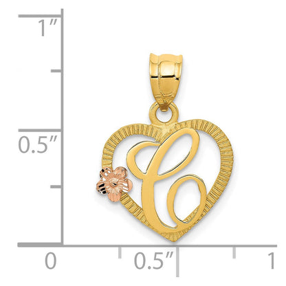 14K Bicolor Herz Buchstabe C Initiale Anhänger