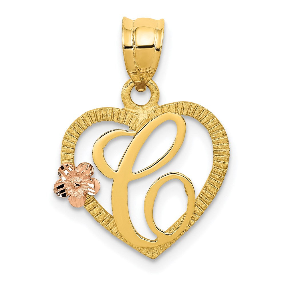 14K Bicolor Herz Buchstabe C Initiale Anhänger