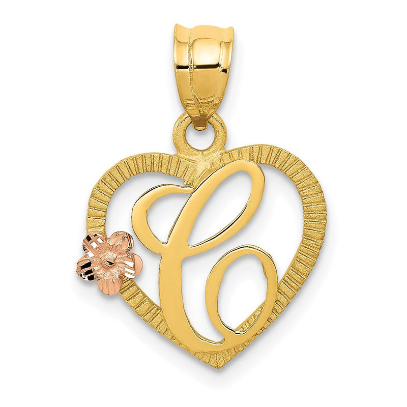 14K Bicolor Herz Buchstabe C Initiale Anhänger