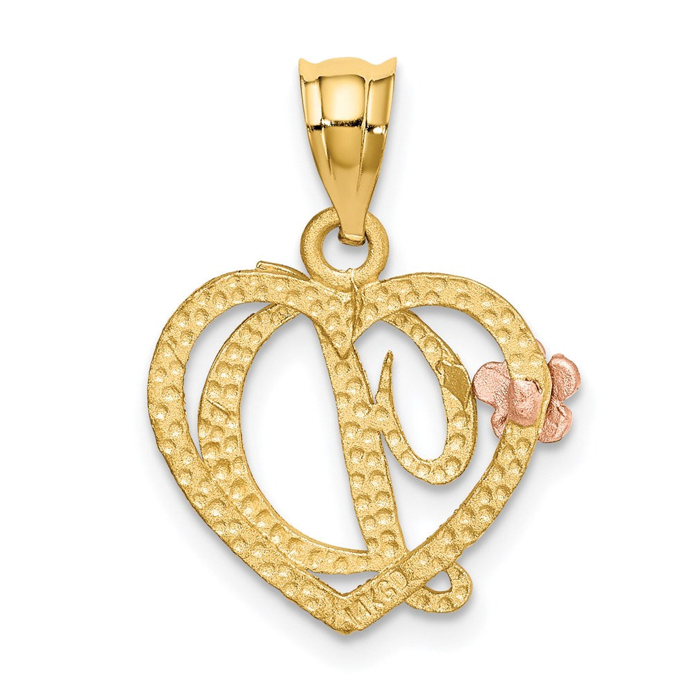 14K Bicolor Herz Buchstabe D Initiale Anhänger