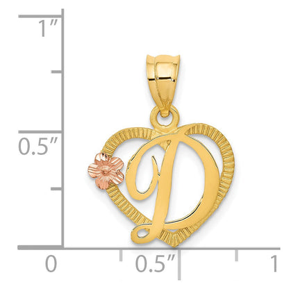 14K Bicolor Herz Buchstabe D Initiale Anhänger