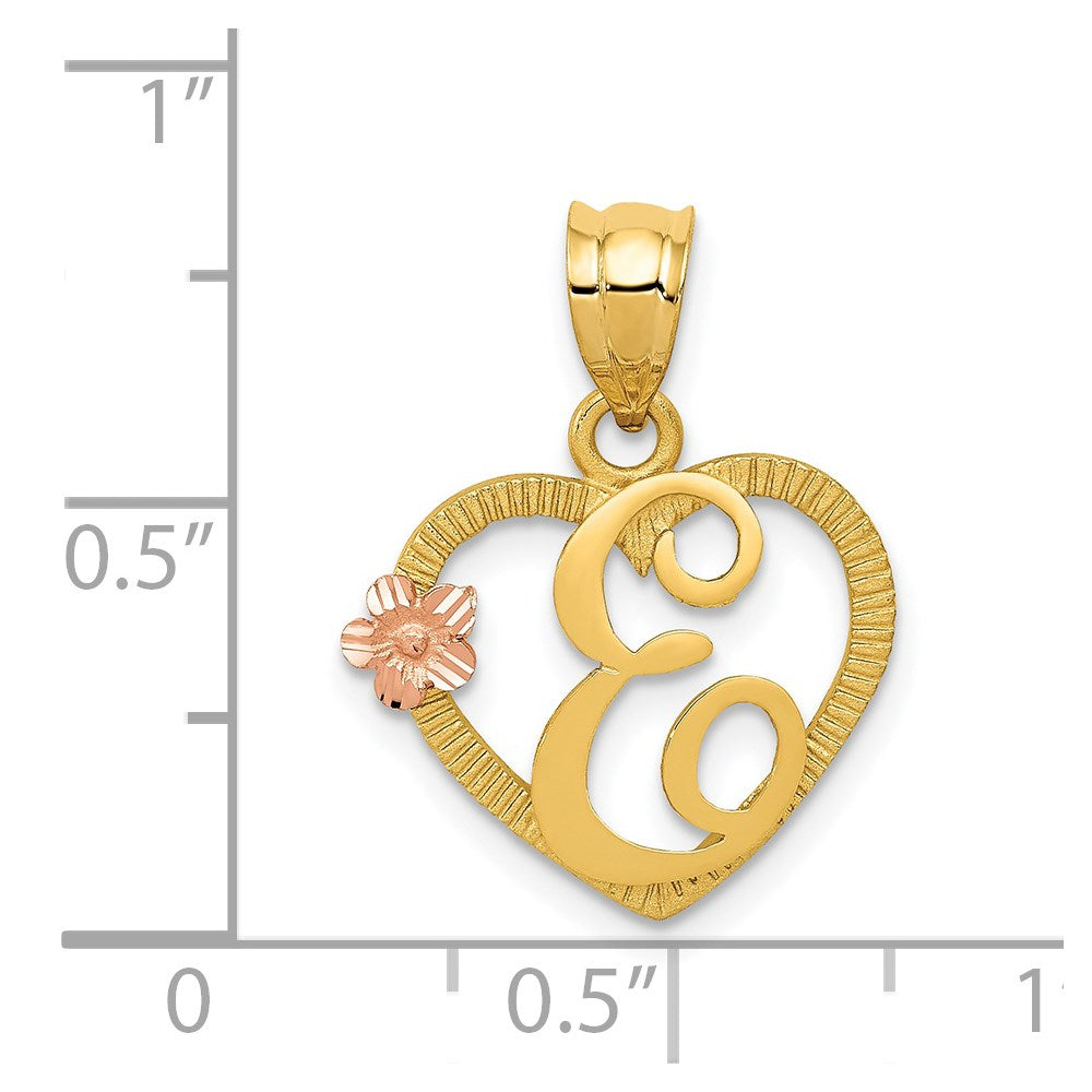 14K Bicolor Herz Buchstabe E Initiale Anhänger