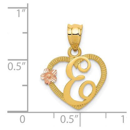 14K Bicolor Herz Buchstabe E Initiale Anhänger