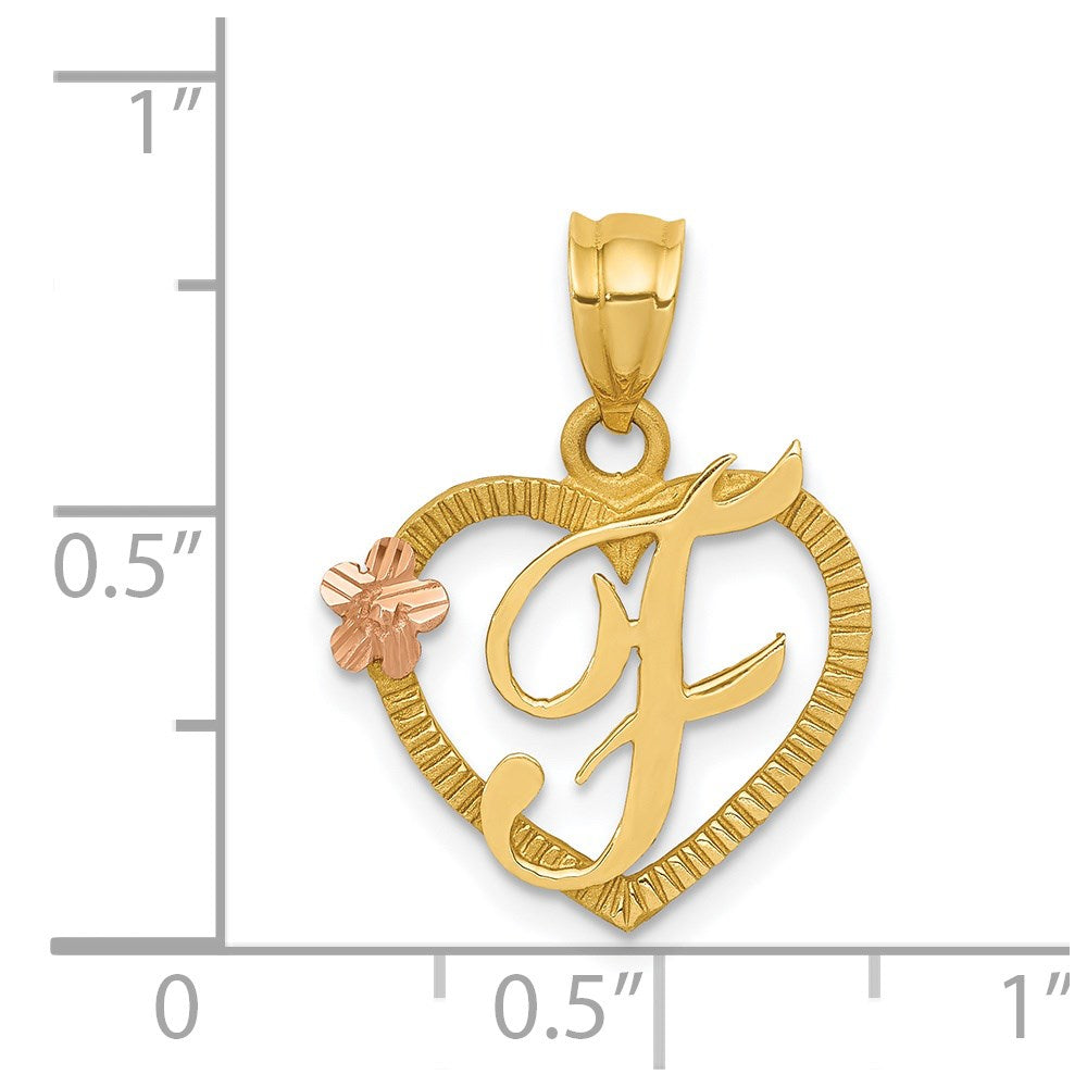 14K Bicolor Herz Buchstabe F Initiale Anhänger