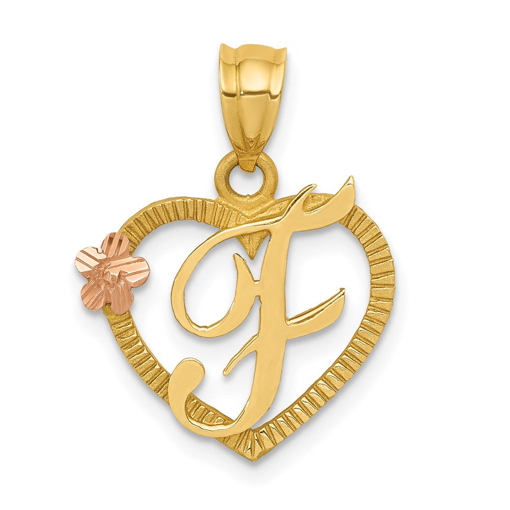14K Bicolor Herz Buchstabe F Initiale Anhänger