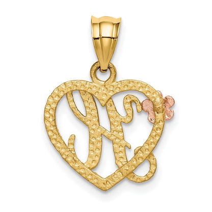 14K Bicolor-Gold Herz-Buchstaben-Anhänger Initiale „H“
