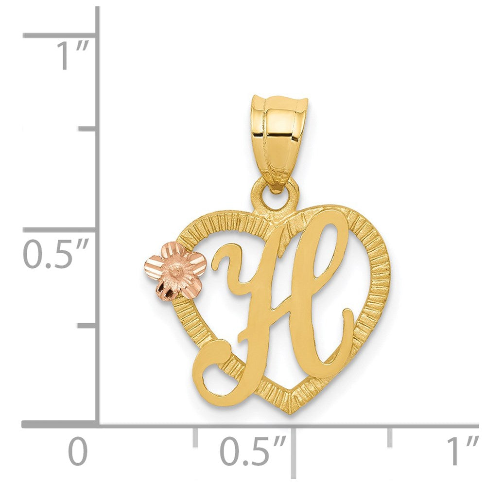 14K Bicolor-Gold Herz-Buchstaben-Anhänger Initiale „H“