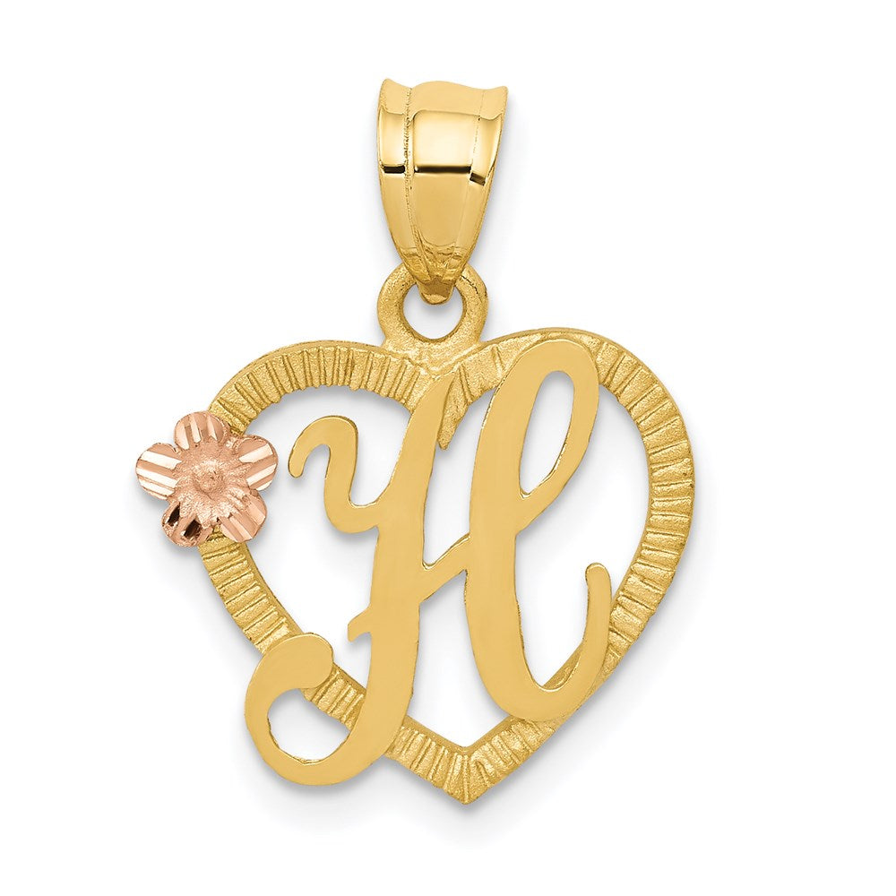 14K Bicolor-Gold Herz-Buchstaben-Anhänger Initiale „H“