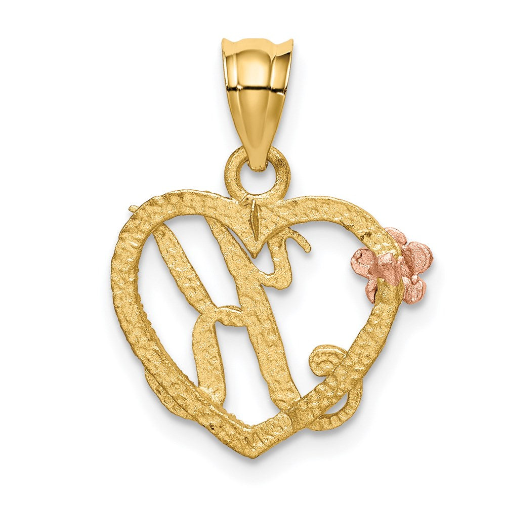 14K Gelbgold Bicolor Herz Buchstabe K Initiale Anhänger