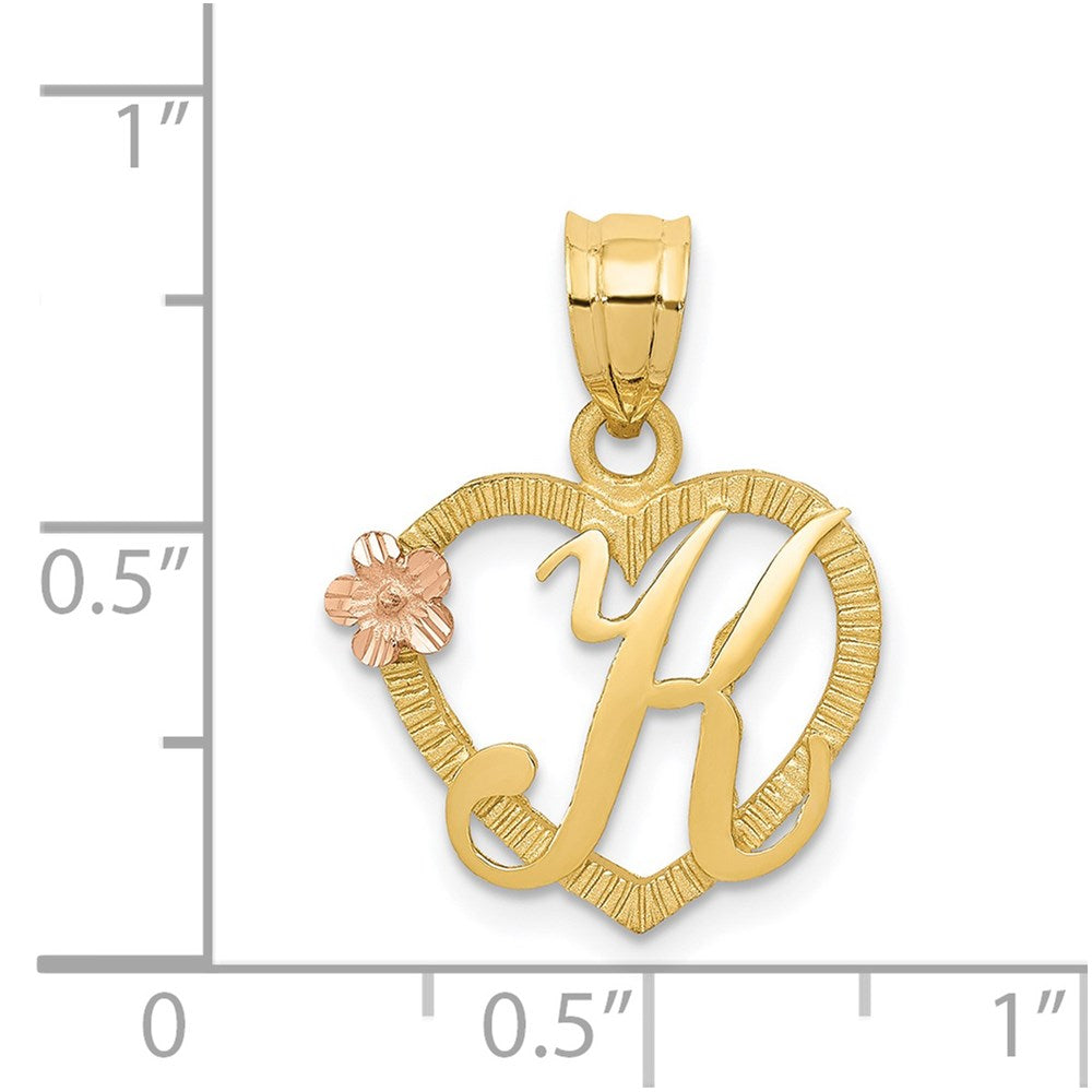 14K Gelbgold Bicolor Herz Buchstabe K Initiale Anhänger