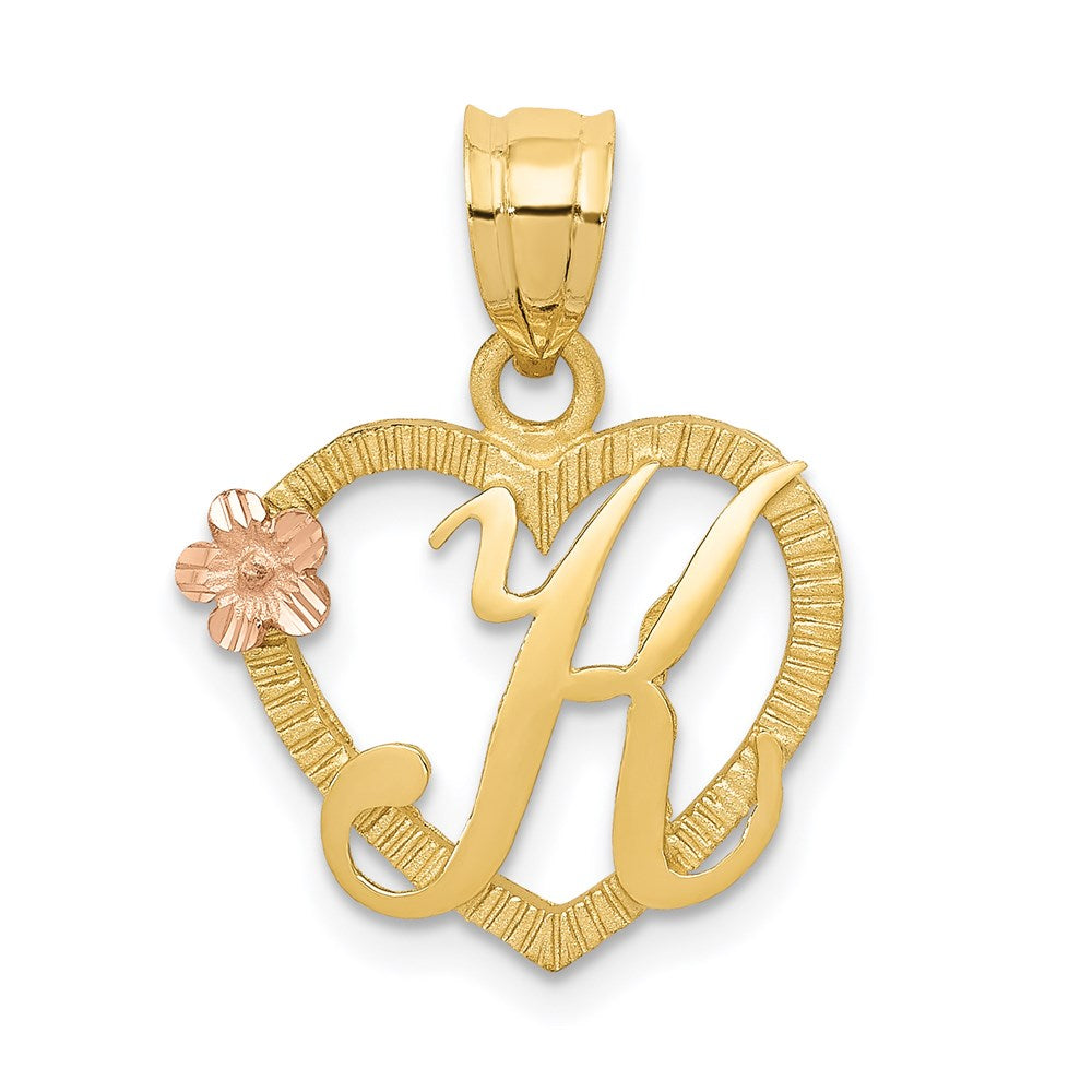 14K Gelbgold Bicolor Herz Buchstabe K Initiale Anhänger