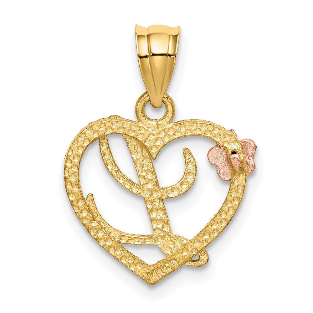 14K Gelbgold Bicolor Herz Buchstabe L Initiale Anhänger