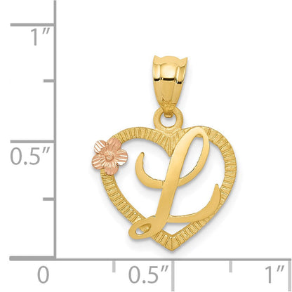 14K Gelbgold Bicolor Herz Buchstabe L Initiale Anhänger