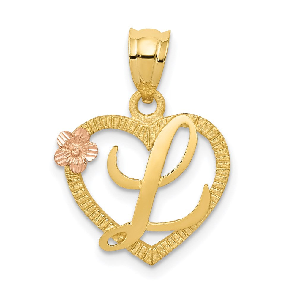 14K Gelbgold Bicolor Herz Buchstabe L Initiale Anhänger