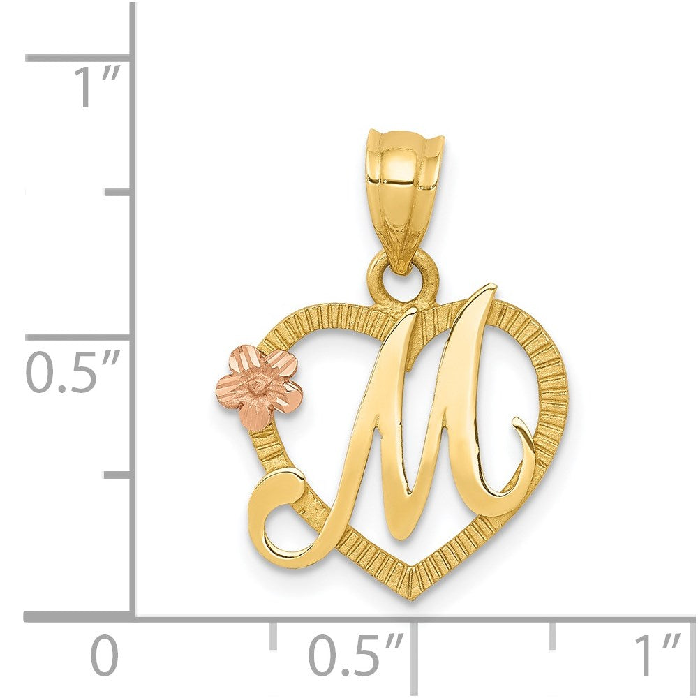 14K Bicolor Herz Buchstabe M Initiale Anhänger