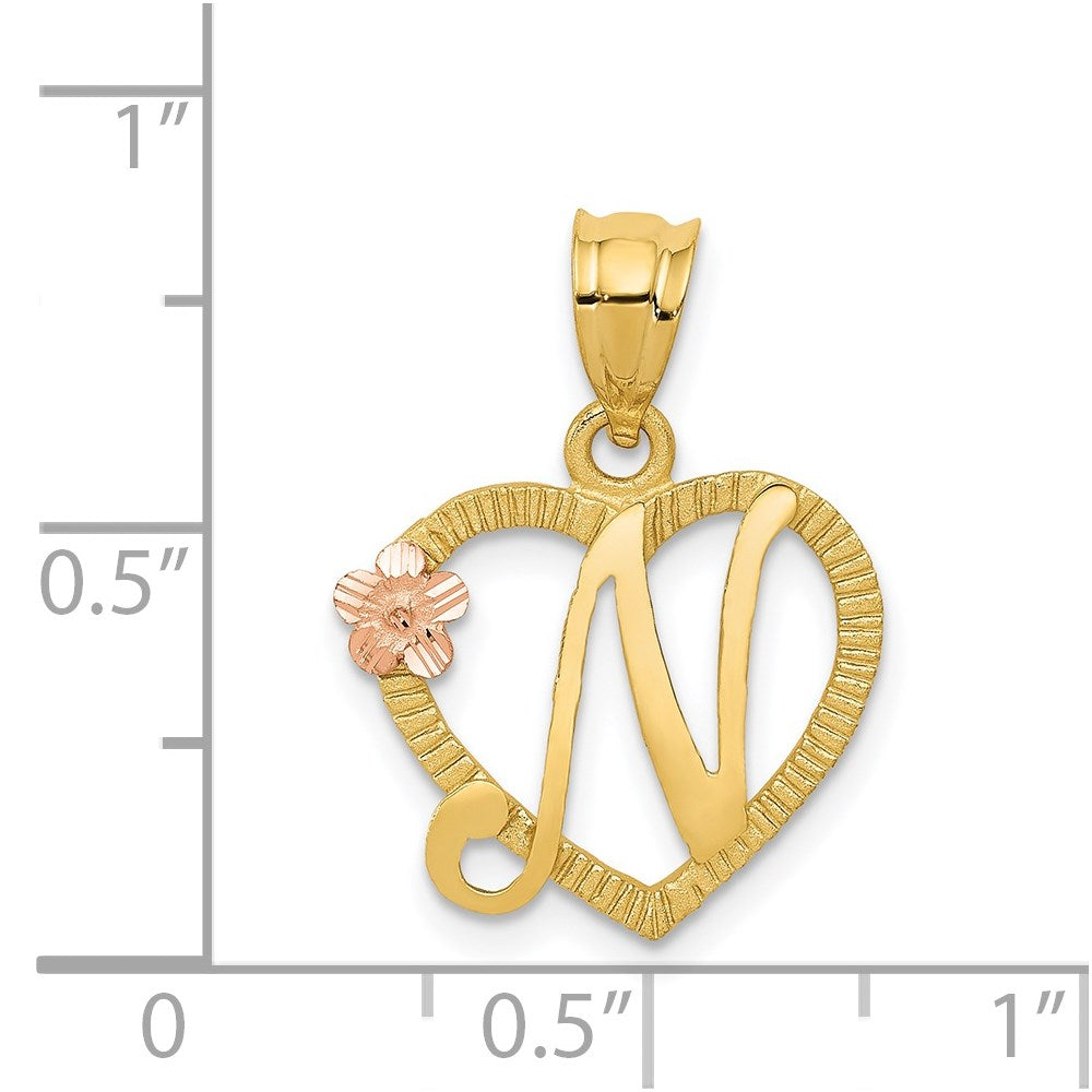 14K Bicolor Herz Buchstabe N Initiale Anhänger