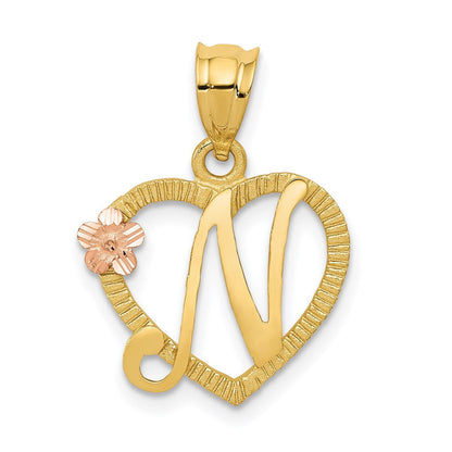14K Bicolor Herz Buchstabe N Initiale Anhänger
