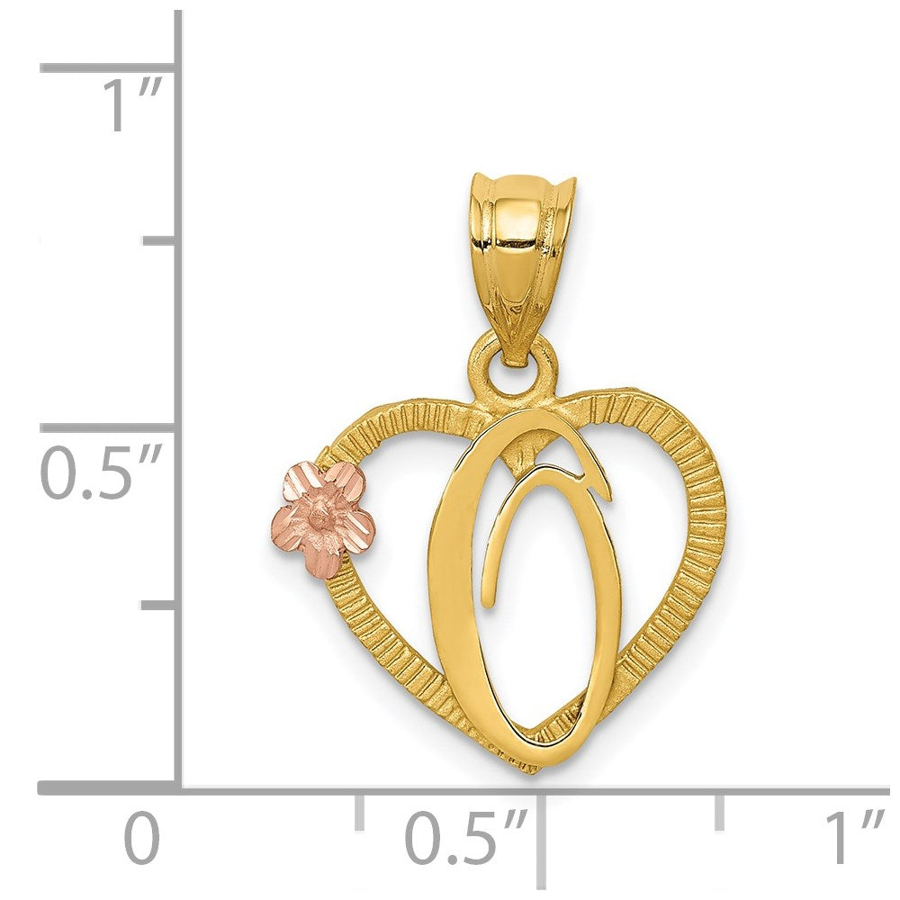 14K Bicolor Herz Buchstabe O Initiale Anhänger