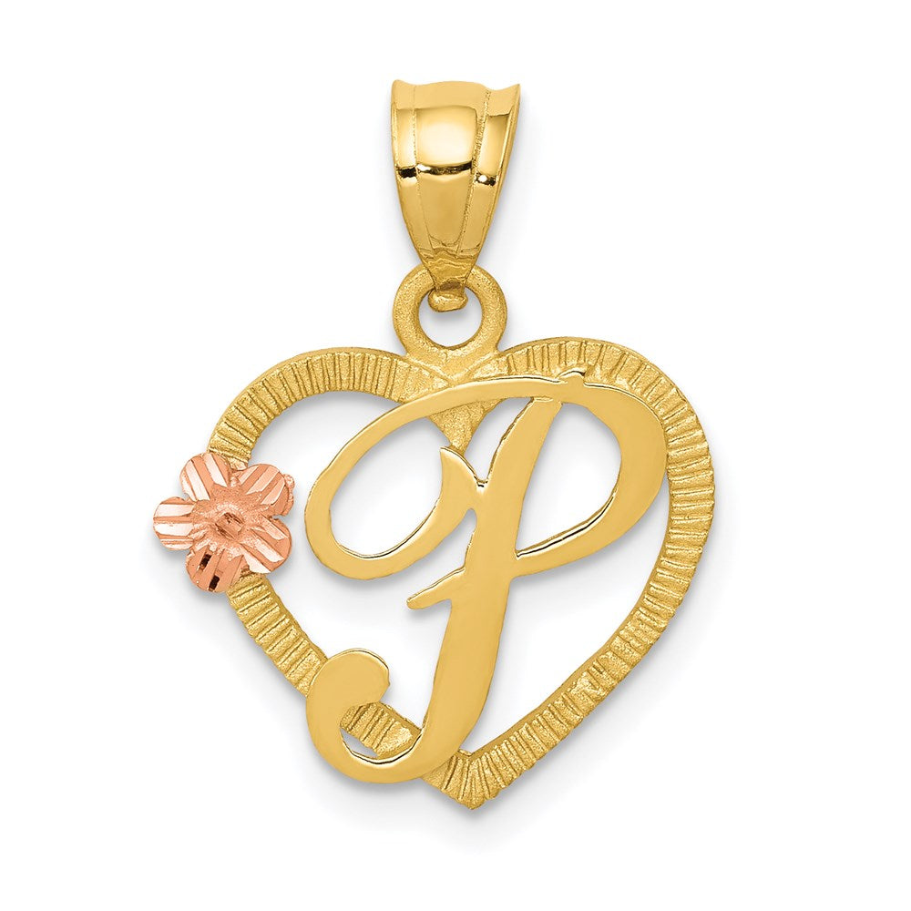 14K Bicolor Herz Buchstabe P Initiale Anhänger