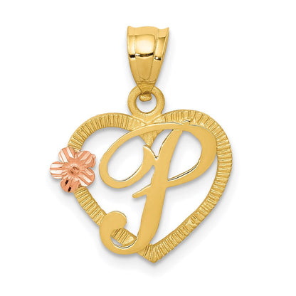 14K Bicolor Herz Buchstabe P Initiale Anhänger