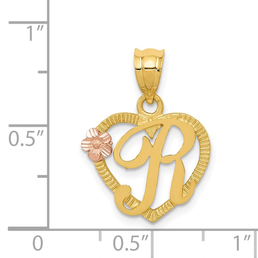 14K Bicolor Herz Buchstabe R Initiale Anhänger