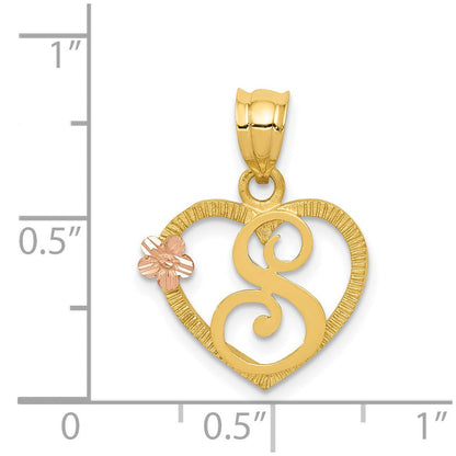 14K Bicolor Herz Buchstabe S Initiale Anhänger
