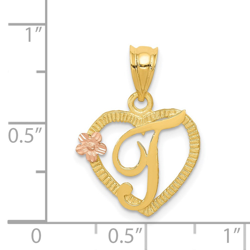 14K Bicolor Herz Buchstabe T Initiale Anhänger