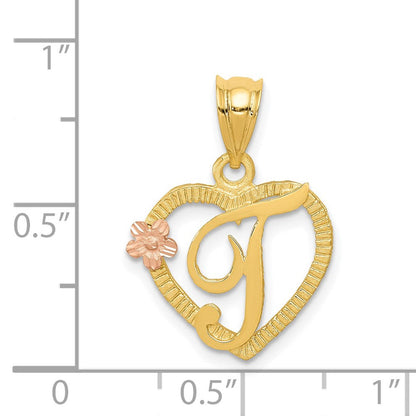 14K Bicolor Herz Buchstabe T Initiale Anhänger