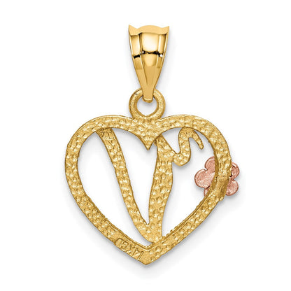 14K Bicolor Herz Buchstabe V Initiale Anhänger