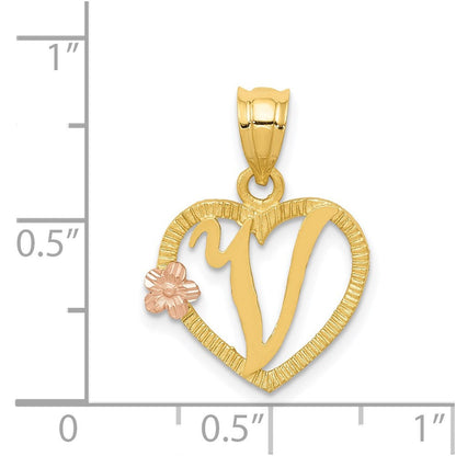 14K Bicolor Herz Buchstabe V Initiale Anhänger