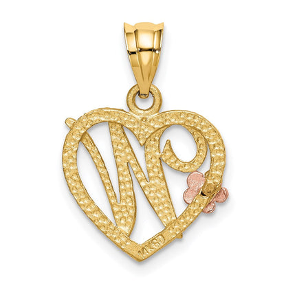 14K Bicolor Gold Herz-Buchstabenanhänger Initiale „W