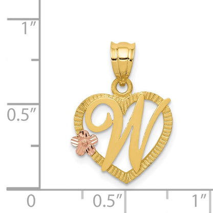 14K Bicolor Gold Herz-Buchstabenanhänger Initiale „W