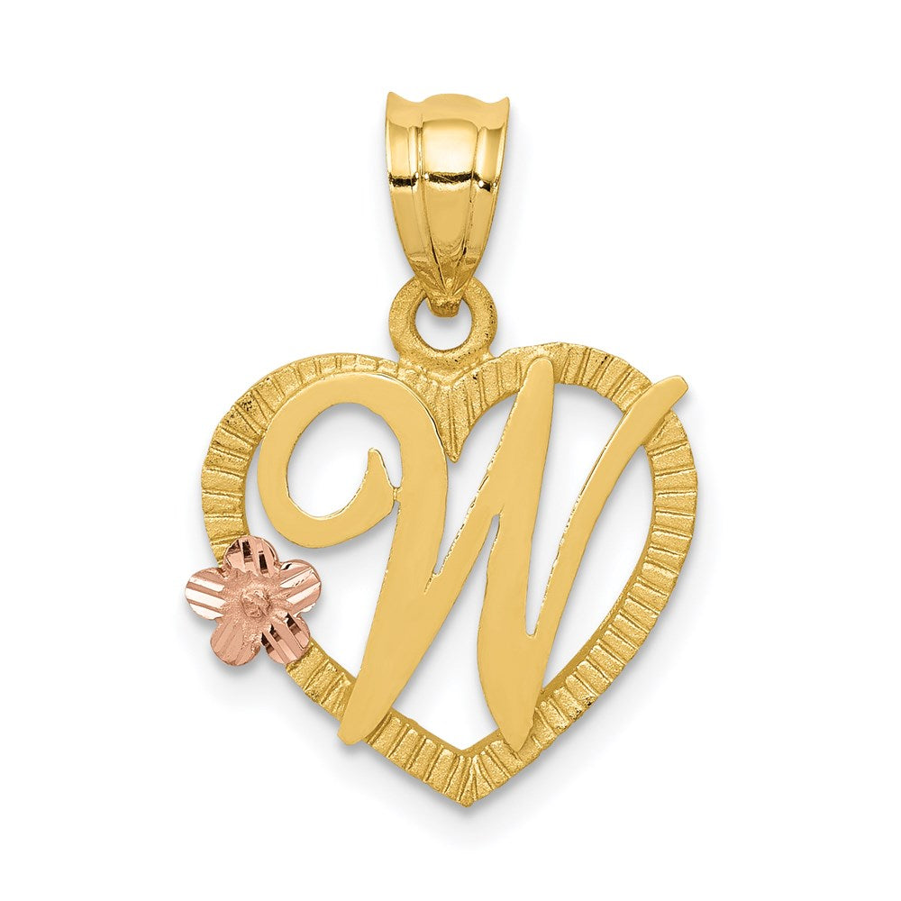 14K Bicolor Gold Herz-Buchstabenanhänger Initiale „W