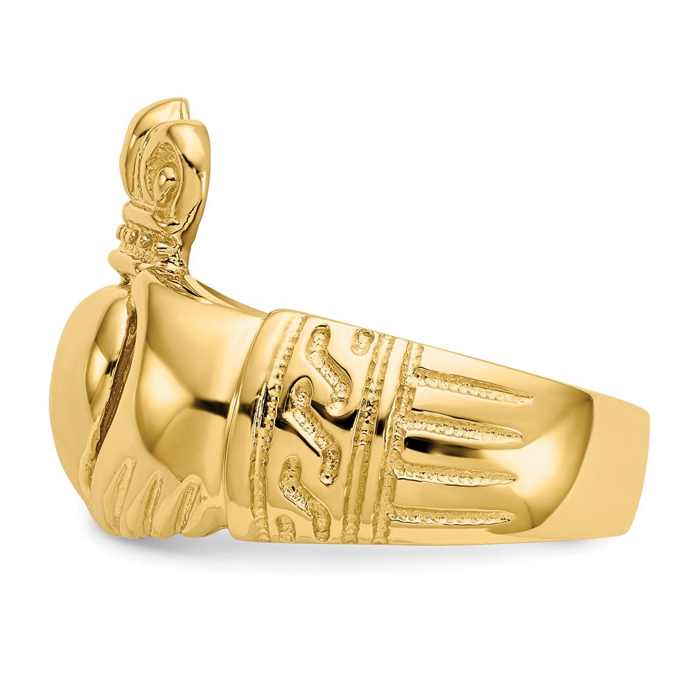 14K Gelbgold Polierter Gewölbter Claddagh-Ring