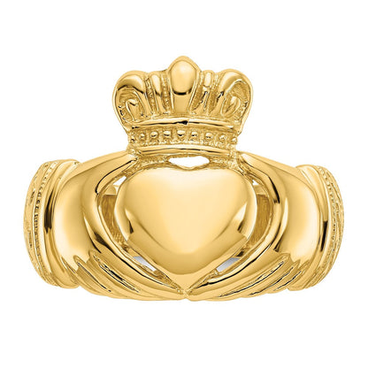 14K Gelbgold Polierter Gewölbter Claddagh-Ring