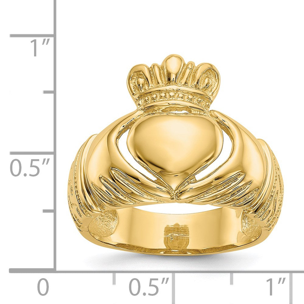 14K Gelbgold Polierter Gewölbter Claddagh-Ring