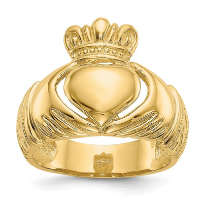 14K Gelbgold Polierter Gewölbter Claddagh-Ring