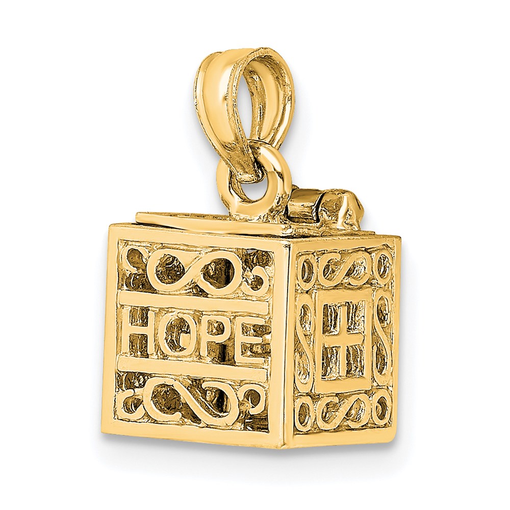 14K Gelbgold 3D Glaube und Hoffnung Gebetsbox-Charm