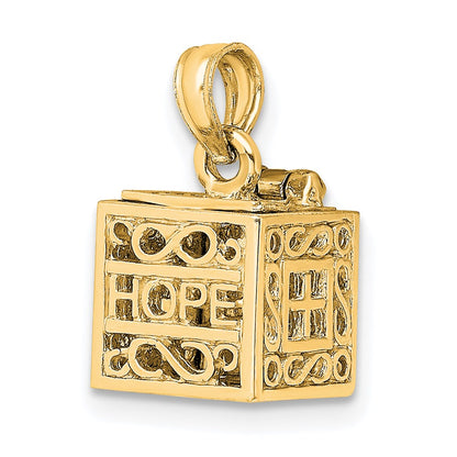 14K Gelbgold 3D Glaube und Hoffnung Gebetsbox-Charm