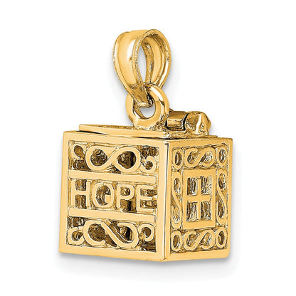 14K Gelbgold 3D Glaube und Hoffnung Gebetsbox-Charm