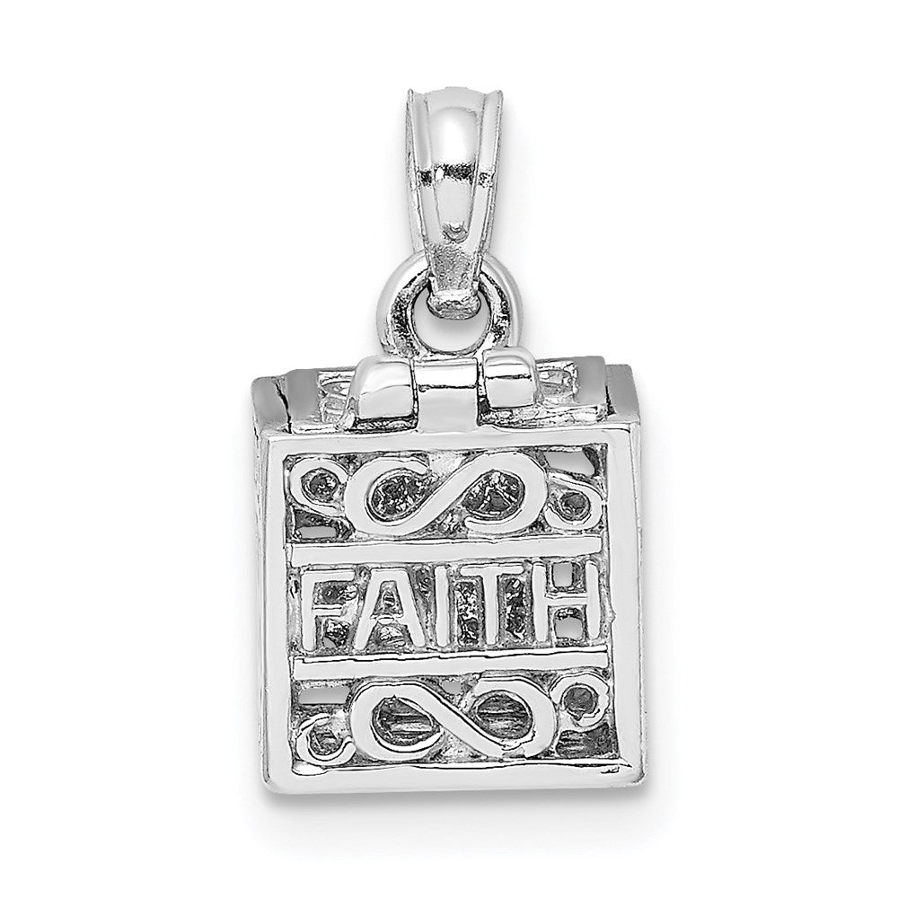14K Weißgold 3D-Gebetsbox-Charm mit „Glaube" und „Hoffnung