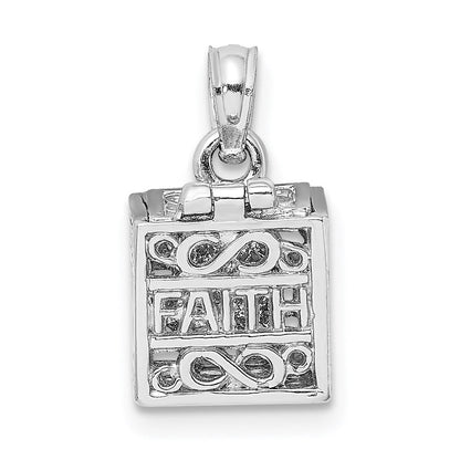 14K Weißgold 3D-Gebetsbox-Charm mit „Glaube" und „Hoffnung